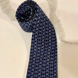 Hermes Paris - Vintage 100% Silk Interlocking Chain Blue Tie